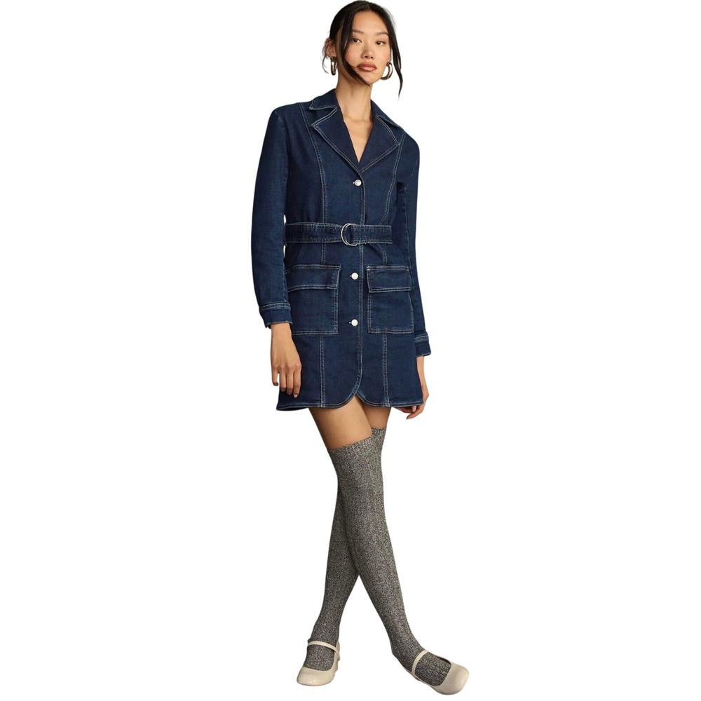 Pilcro Anthropologie Denim Belted Shirt Dress Dark Wash Blue Small OB1874601